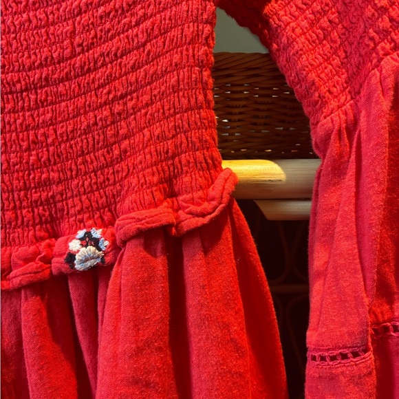 Free People Red Counting Daises Off-Shoulder Dress‎ - Picture 3 of 6